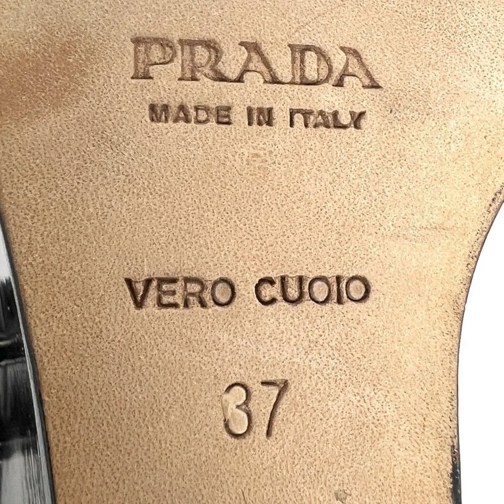 Prada Black Patent Leather Floral Wedge Sandals Strappy Heels Made‎ in Italy 37